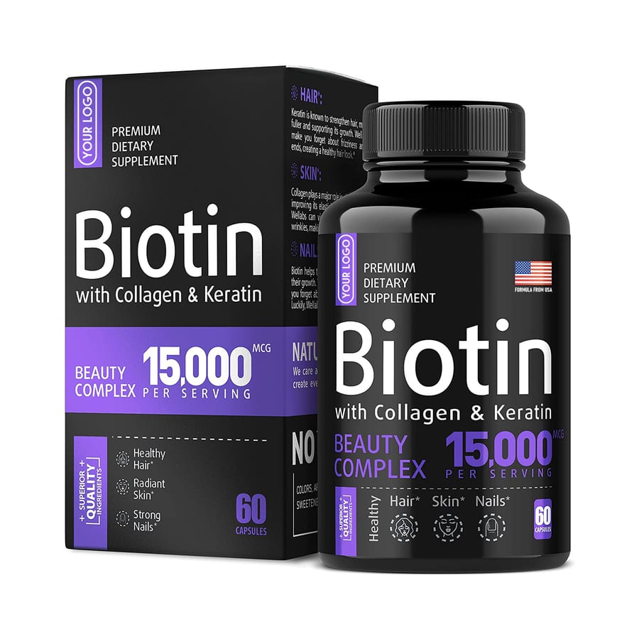 Biotin with collagen and keratin capsules