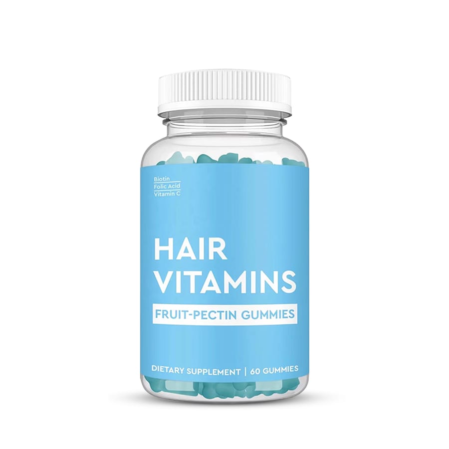 Hair vitamin gummies in a 60-count jar